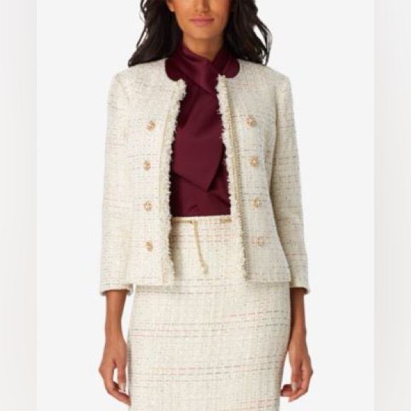 Tahari ASL Ivory Boucle Fringe Skirt and Blazer Suit Set - Picture 1 of 13